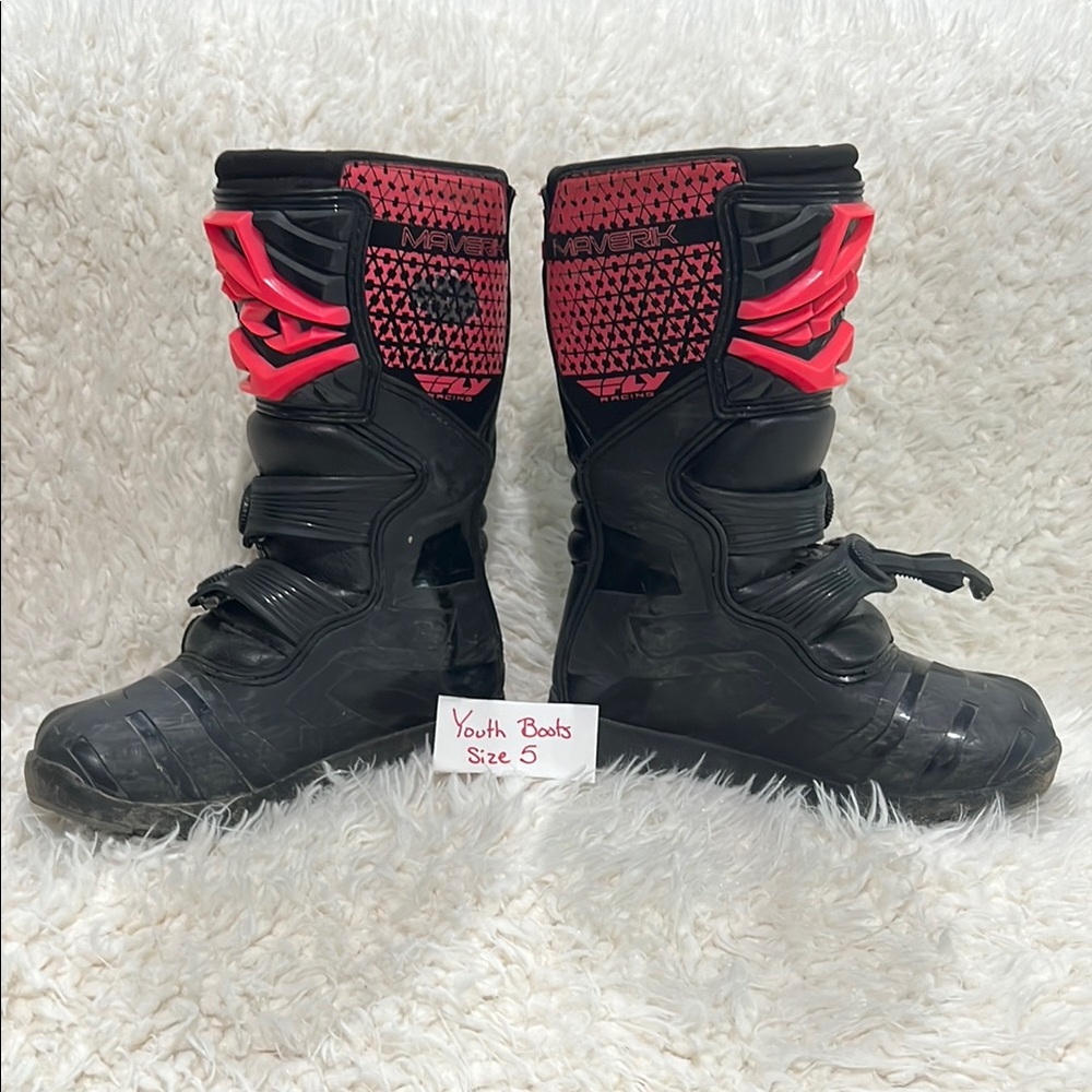 FLY Racing Maverick Youth Black and Pink Motocross Boots